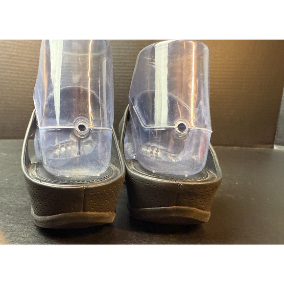 FitFlop Banda Sandals Women's Sz 7 Black Leather Comfort Thong Flip Flop Wedge - Picture 8 of 10